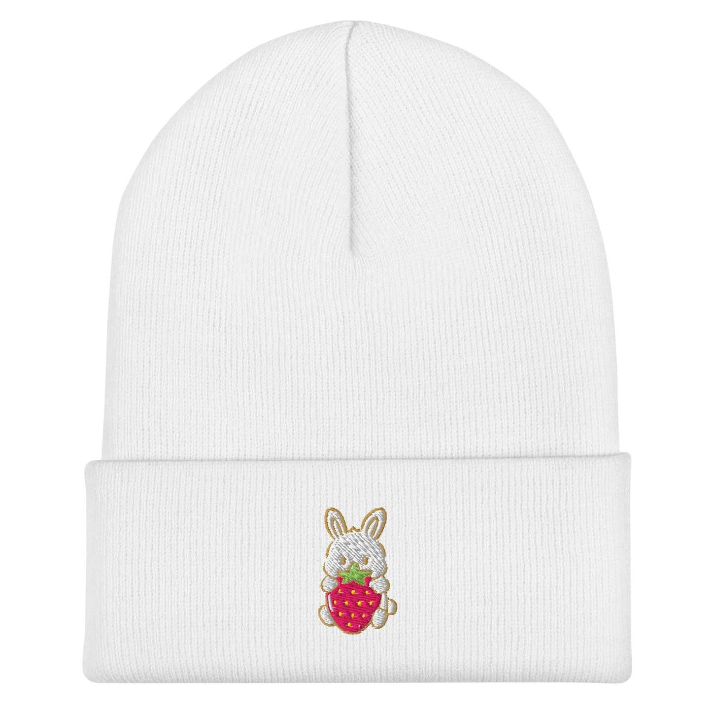 Strawberry Bunny Cuffed Beanie - Puppy's Aesthetics