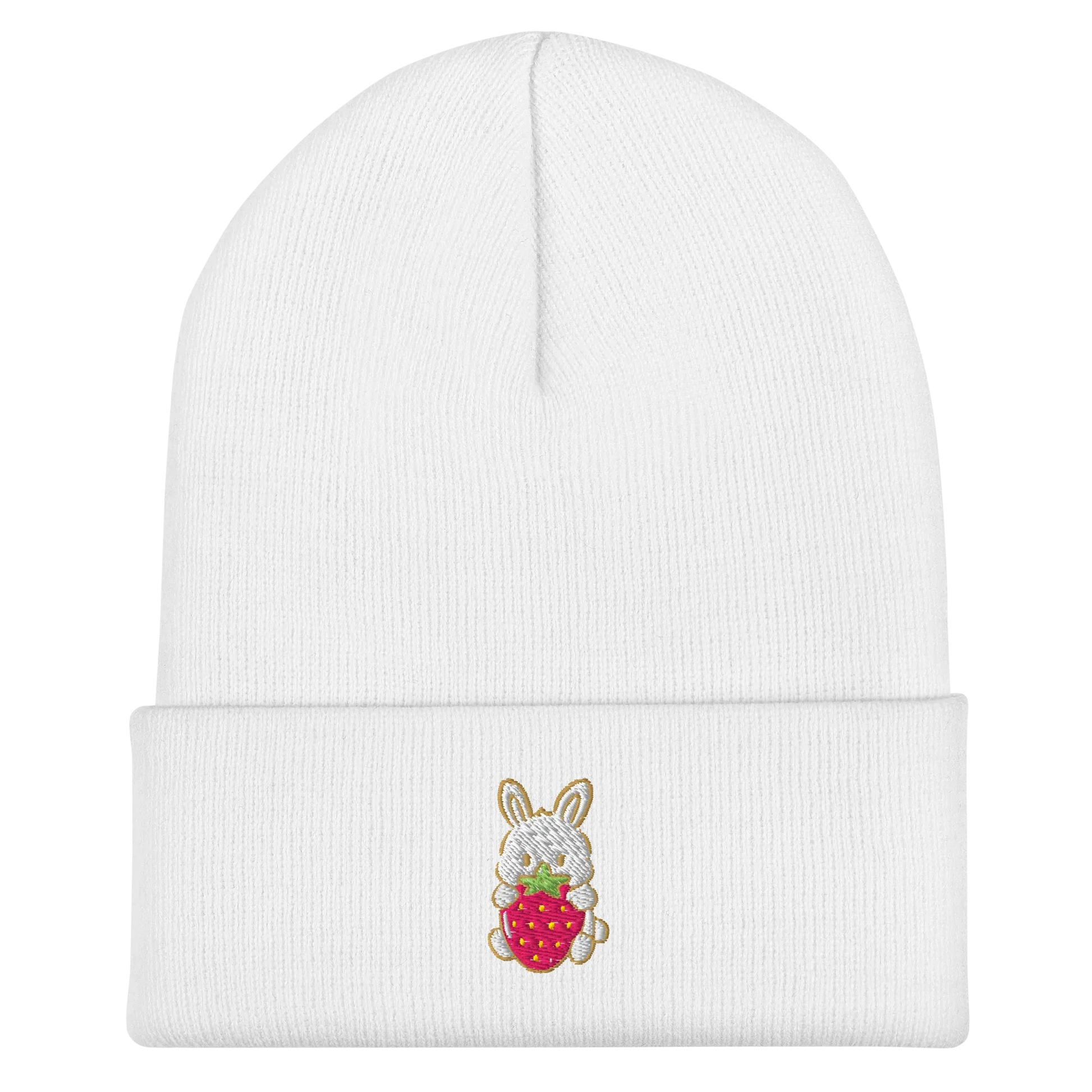 Strawberry Bunny Cuffed Beanie - Puppy's Aesthetics