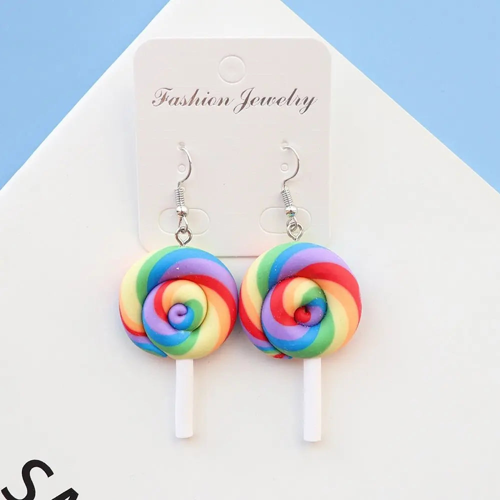 Rainbow Lollipop Drop Earrings silver A