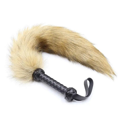 Leather Handle Fox Tail Fur Whip BROWN