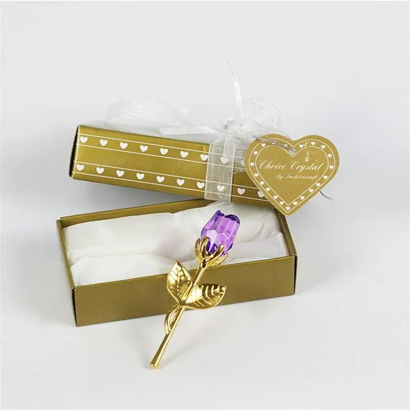 Valentines Day Gift Crystal Glass Rose purple gold-box