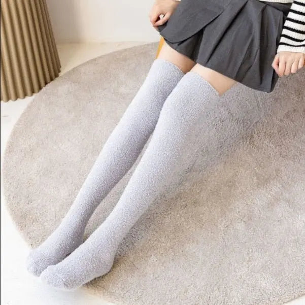 Soft Thick Fuzzy Thigh High Socks 1 One Size