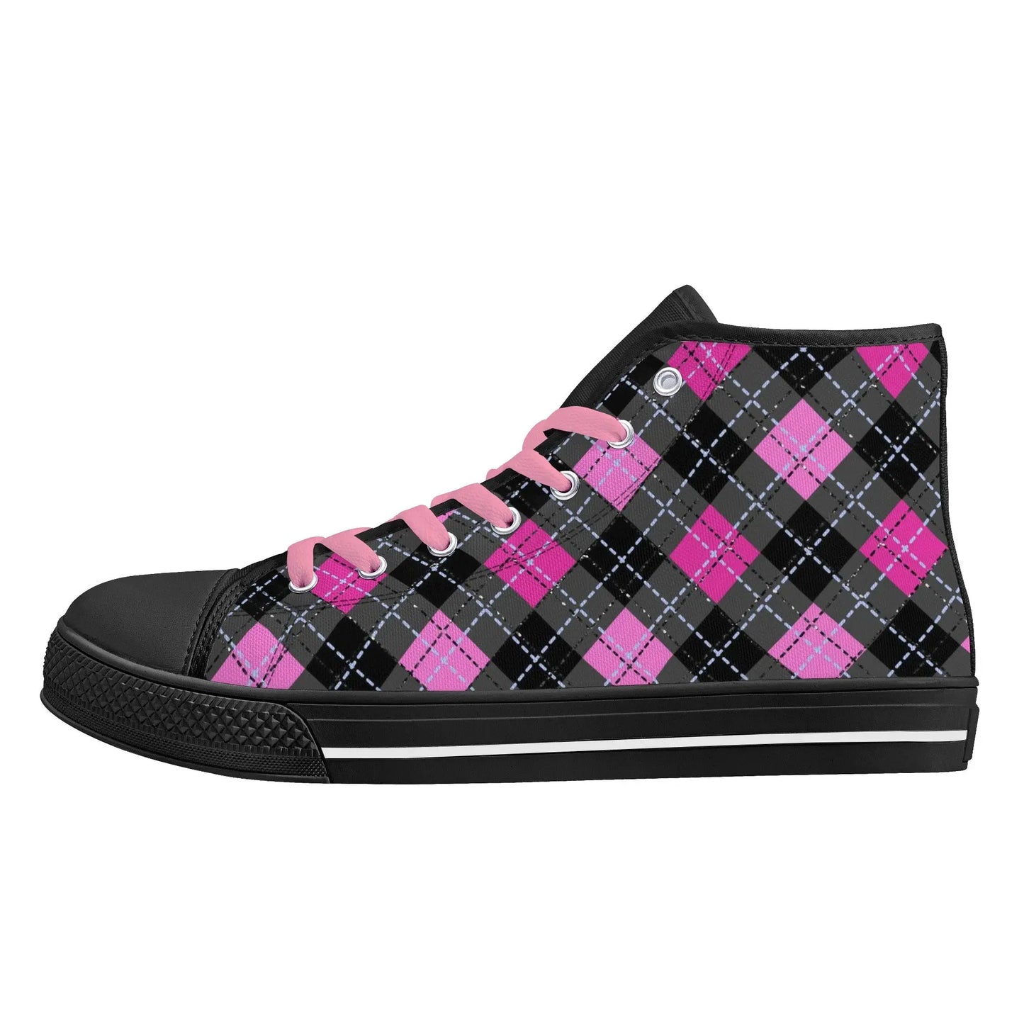 Pink Plaid Womens High Top Canvas Shoes - Image #11