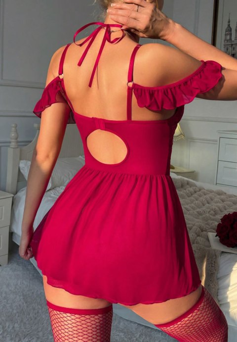 Bold Red Lace Chemise with Halter Neck