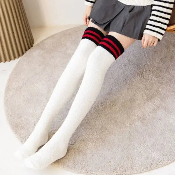 Soft Thick Fuzzy Thigh High Socks 10 One Size
