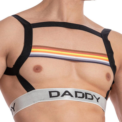 Men's Bodysuit with Harness and Colorful Bands