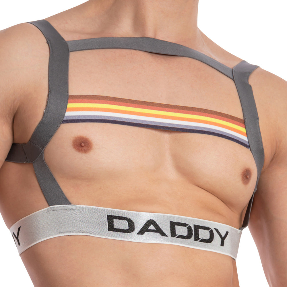 Men's Bodysuit with Harness and Colorful Bands