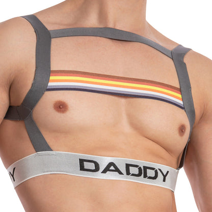 Men's Bodysuit with Harness and Colorful Bands