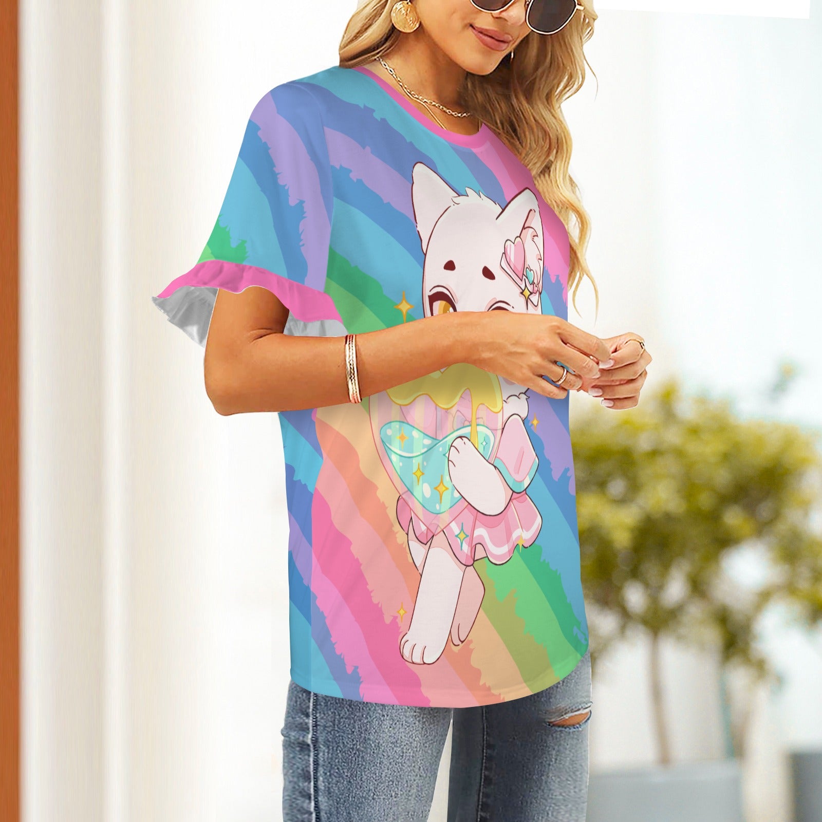 Pretty Kitty Rainbow Ruffle Tee