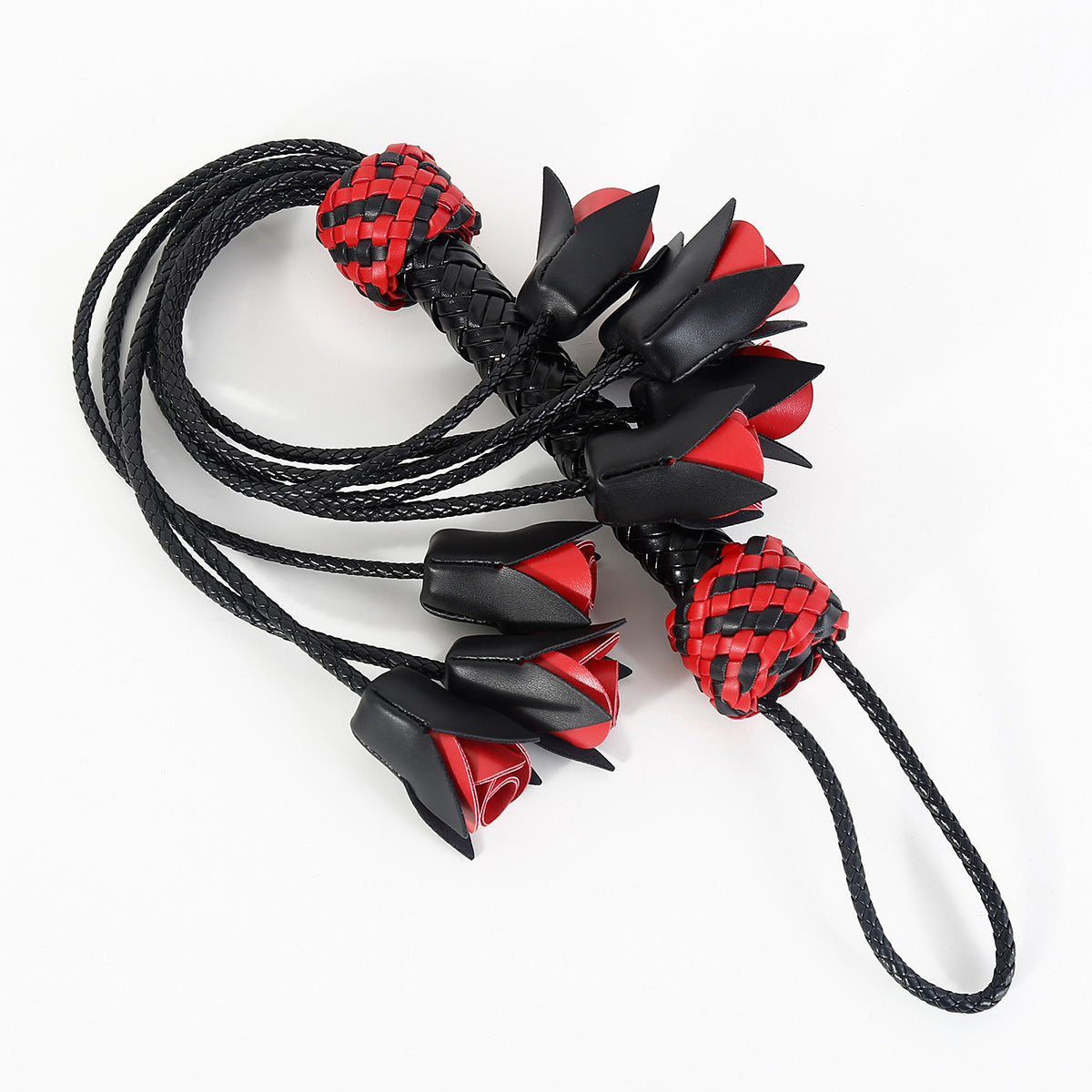 Thorned Obedience Rose Whip – Black & Red Leather