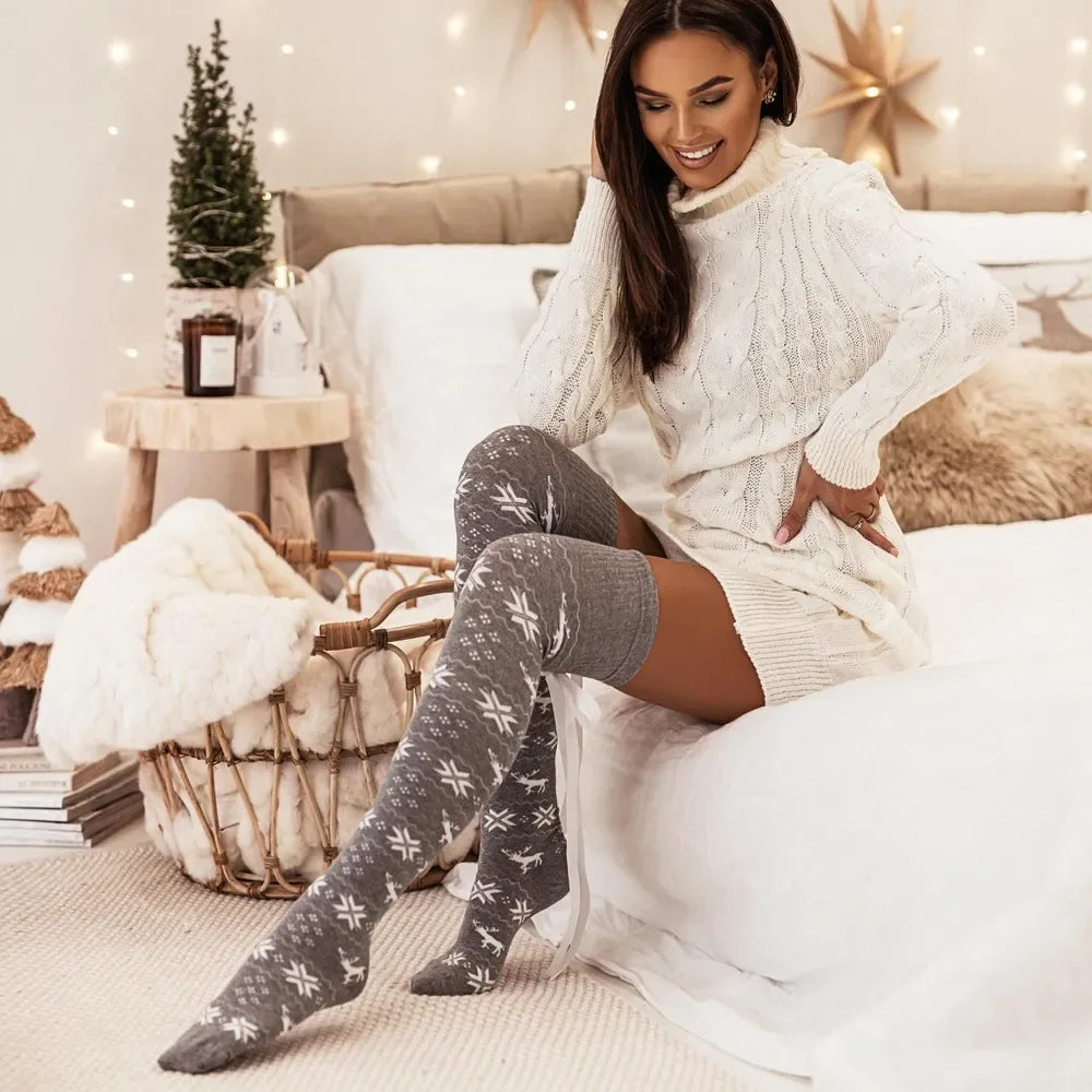 Christmas Bowknot Over-Knee Cozy Socks - Puppy's Aesthetics