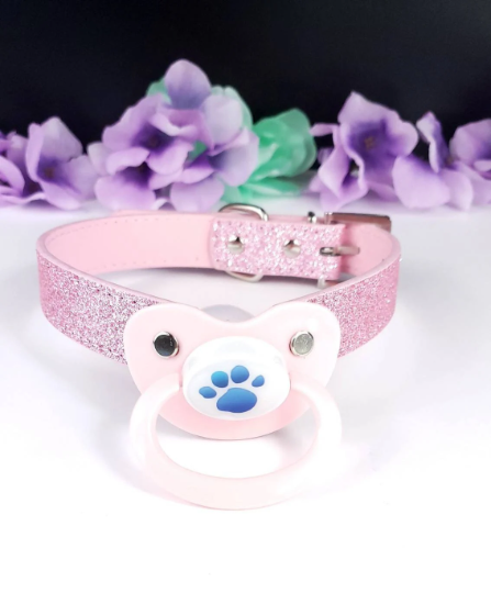Blue Paw Glitter Pink Pacifier Gag