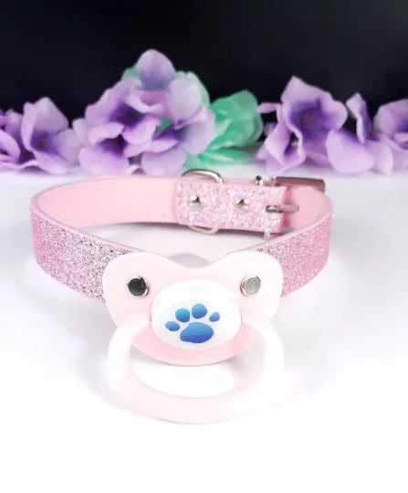 Blue Paw Glitter Pink Pacifier Gag - Puppy's Aesthetics