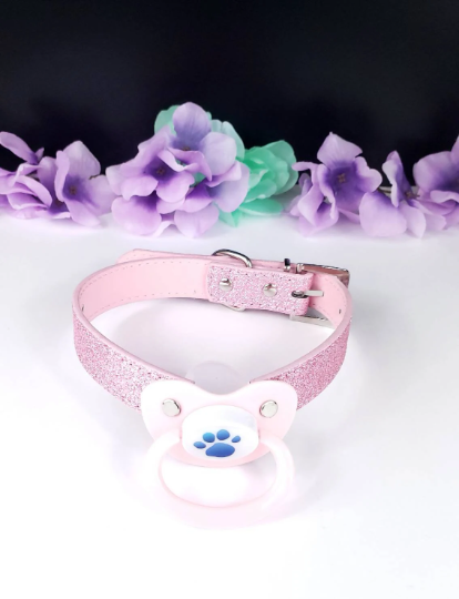 Blue Paw Glitter Pink Pacifier Gag