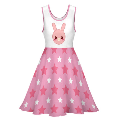 Sweet Pink Bunny Stars Skater Dress