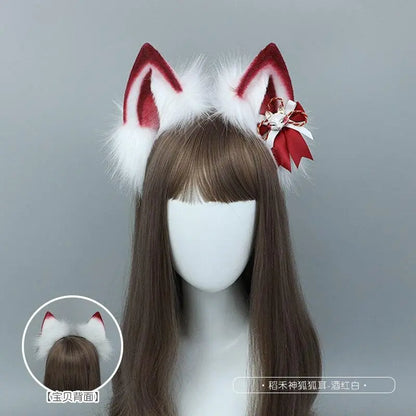 Plush Red White Lolita Ears and Tail Set
