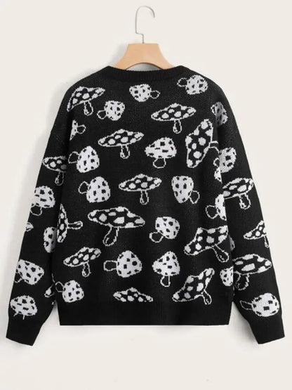 Mushroom Pattern Drop Shoulder Sweater