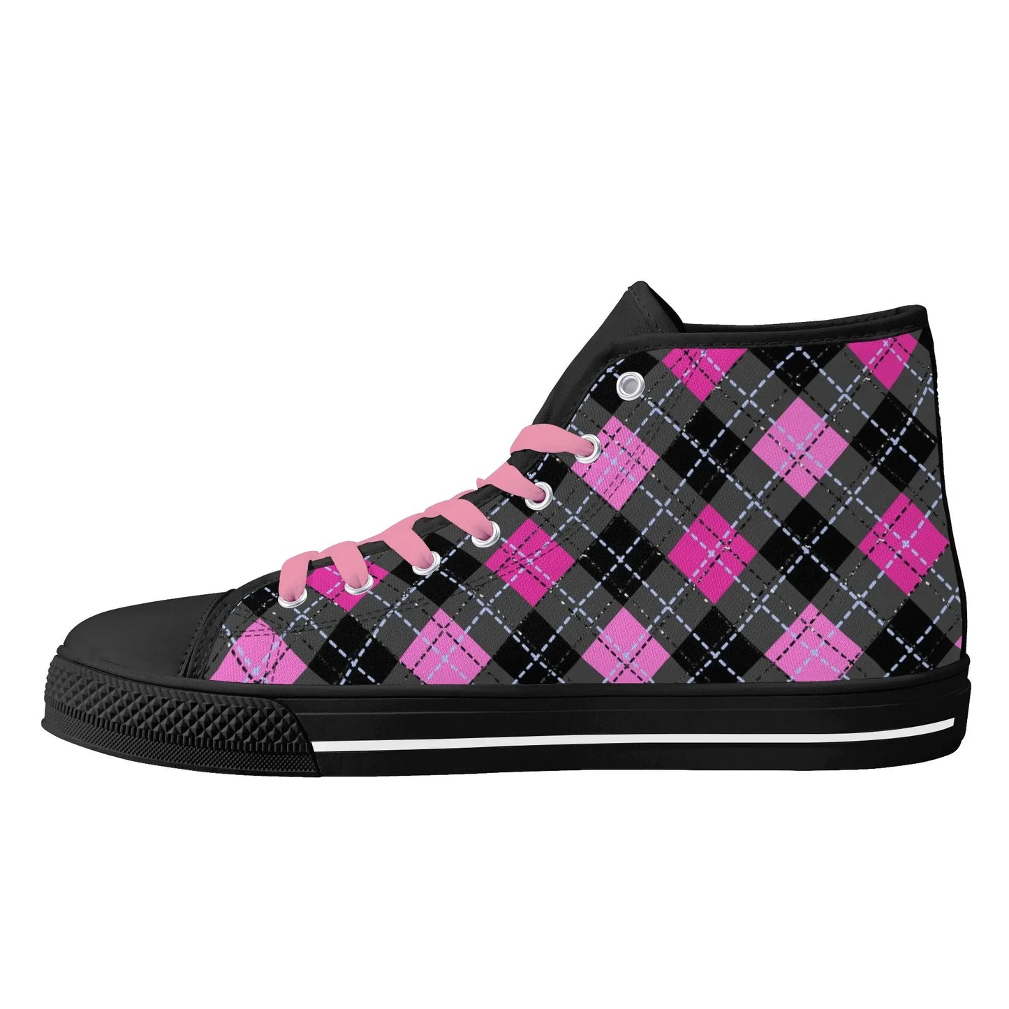 Pink Plaid Womens High Top Canvas Shoes - Image #13