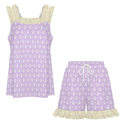 Sweet Puppy Paw Ruffle Pajama Set
