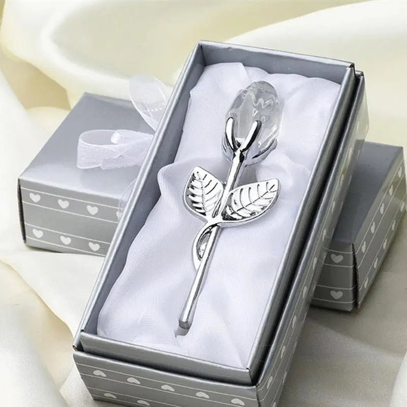 Valentines Day Gift Crystal Glass Rose silver-box