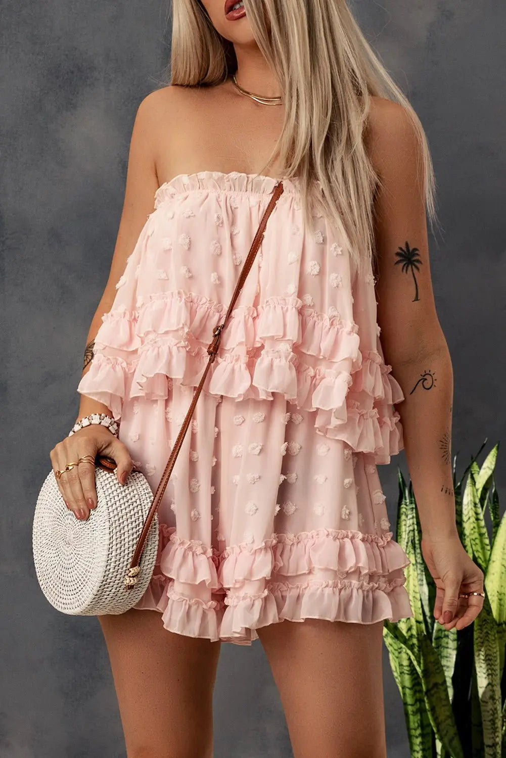 Pink Frill Strapless Romper