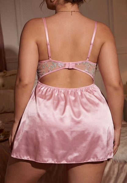 Camellia Charm Satin Lingerie Dress (Plus Size)