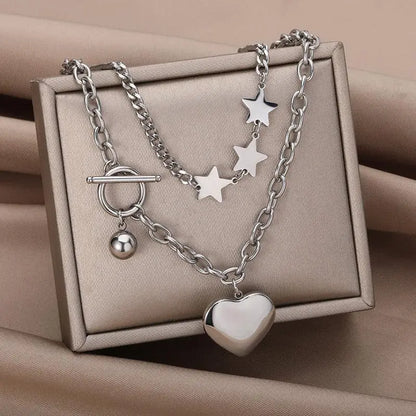 Stainless Steel Heart Star Necklace Steel color 40cm And 52cm United States