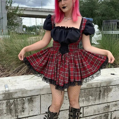 Plaid Lolita Style Mini Dress