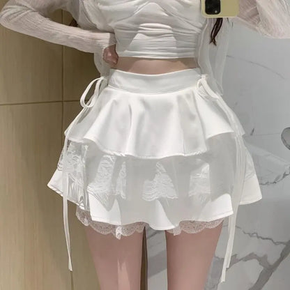 Kawaii Pink Ruffle Mini Skirt White