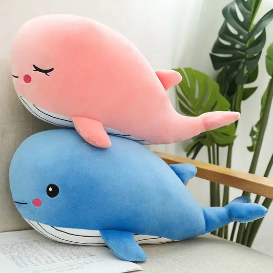 Kawaii Blush Pink Blue Whale Plushie - Image #1