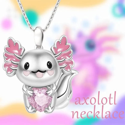 Pretty Axolotl Heart Rhinestone Necklace