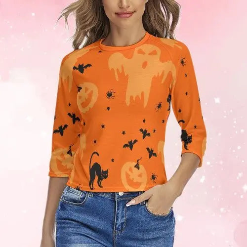 Orange Halloween Mid Sleeve Tee