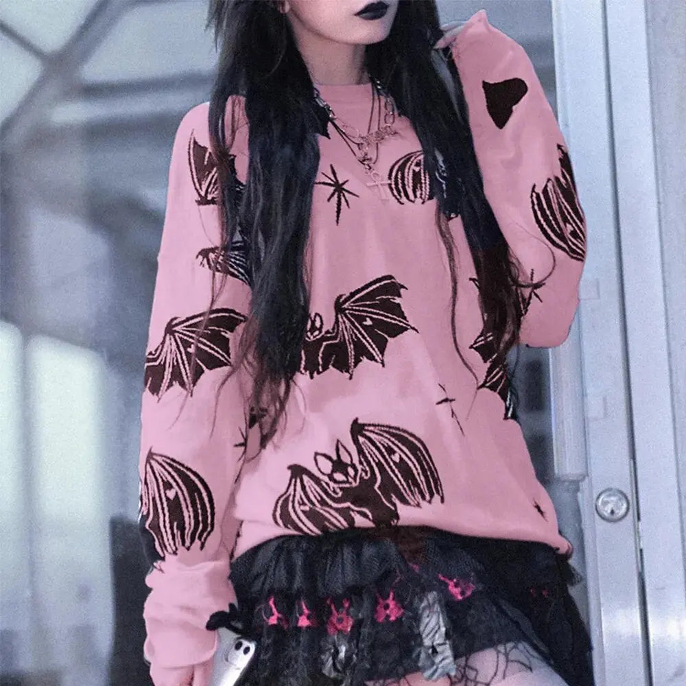 Pastel Goth Bat Pink Sweater