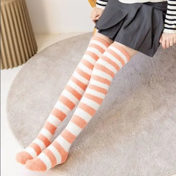 Soft Thick Fuzzy Thigh High Socks 11 One Size