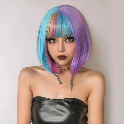 Short Straight Blue with Purple Wig ss178-1