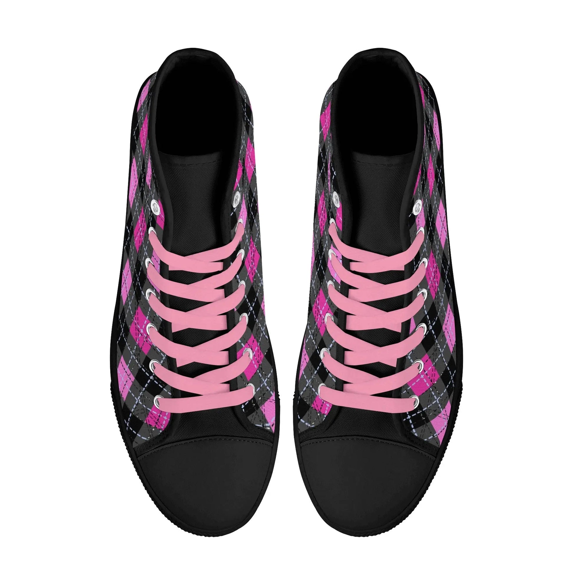 Pink Plaid Womens High Top Canvas Shoes - Image #15