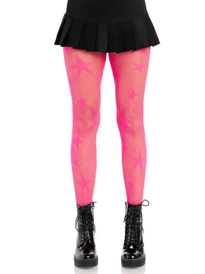 USA Only - Star Net Tights - Neon Pink (OS)