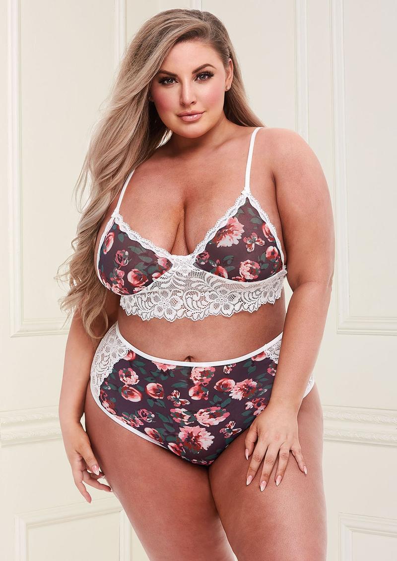 Grey Floral and Lace Bra