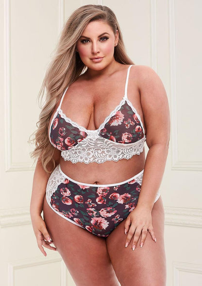 Grey Floral and Lace Bra