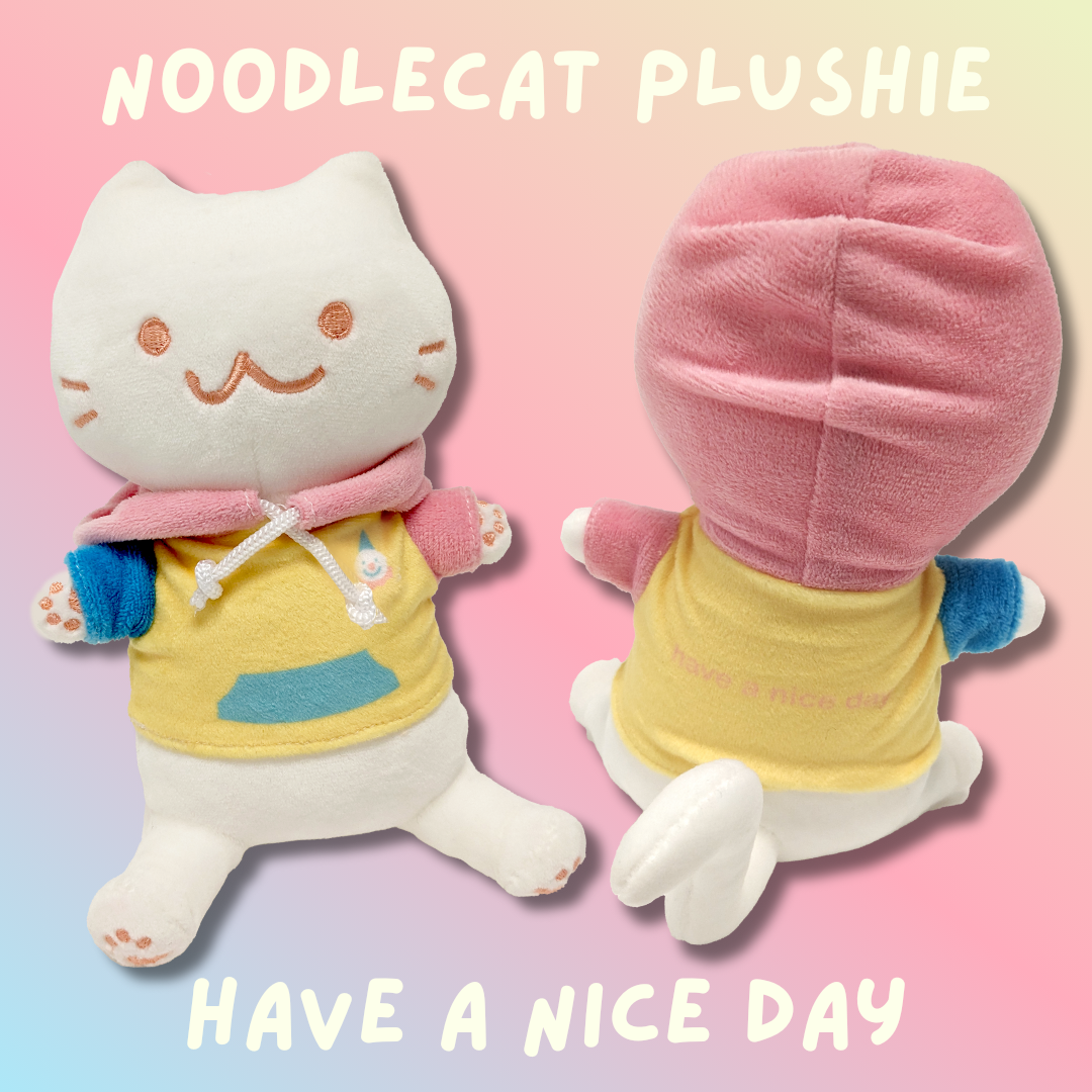 Noodlecat Plushie with Removable Pastel Clown Hoodie