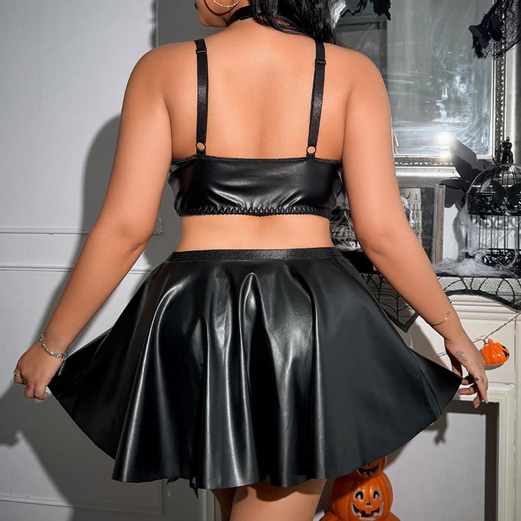 Plus Size Faux Leather Lingerie Set