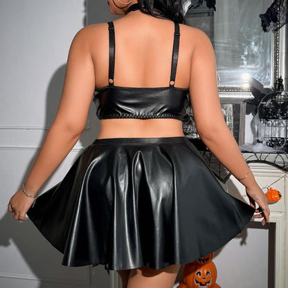 Plus Size Faux Leather Lingerie Set