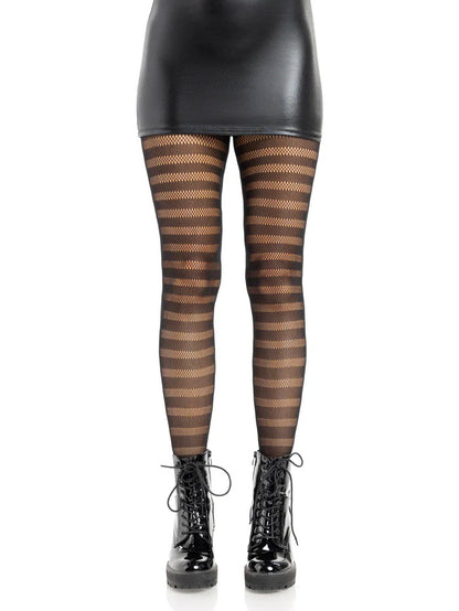 USA Only - Cosima Striped Net Tights - Black (OS)