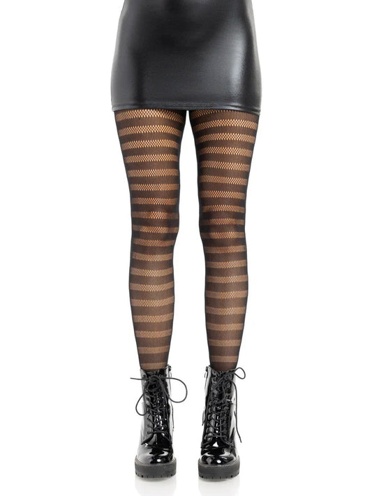 Cosima Striped Net Tights - Black (OS)