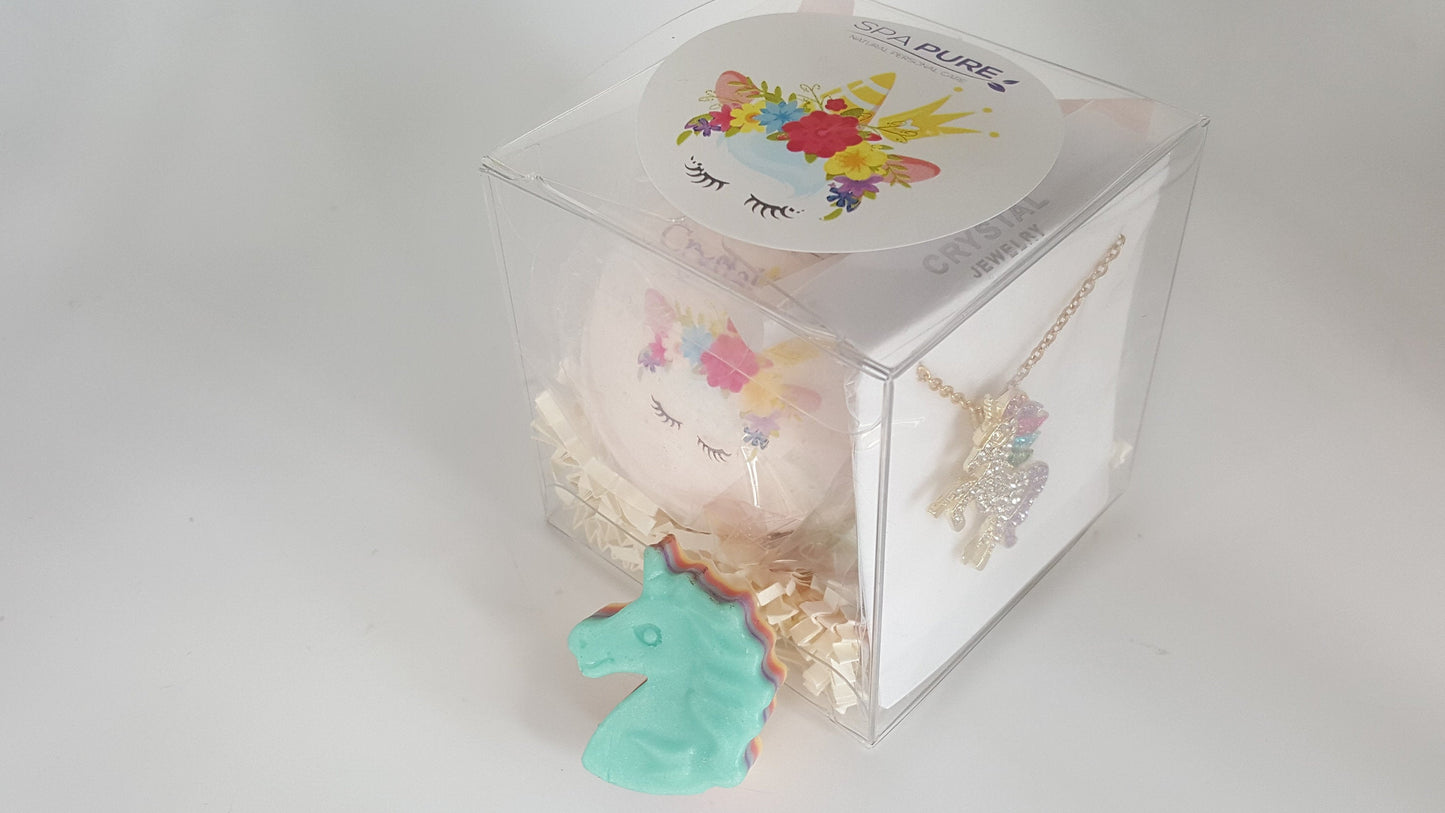 Crystal Unicorn Bath Bomb & Jewelry Gift Set (5 oz)