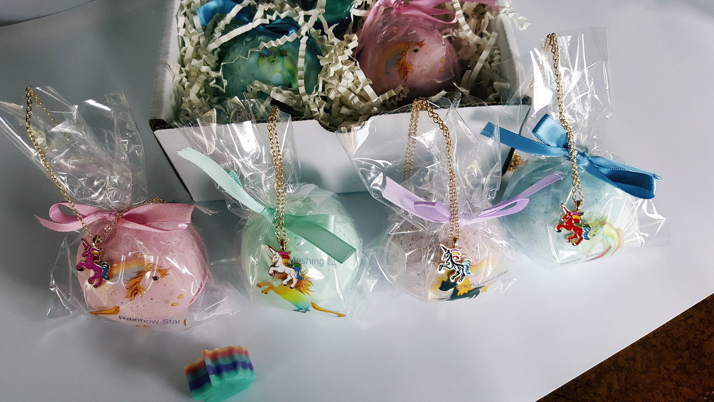 Unicorn Necklace Surprise Bath Bomb Gift Set (4 Pack)
