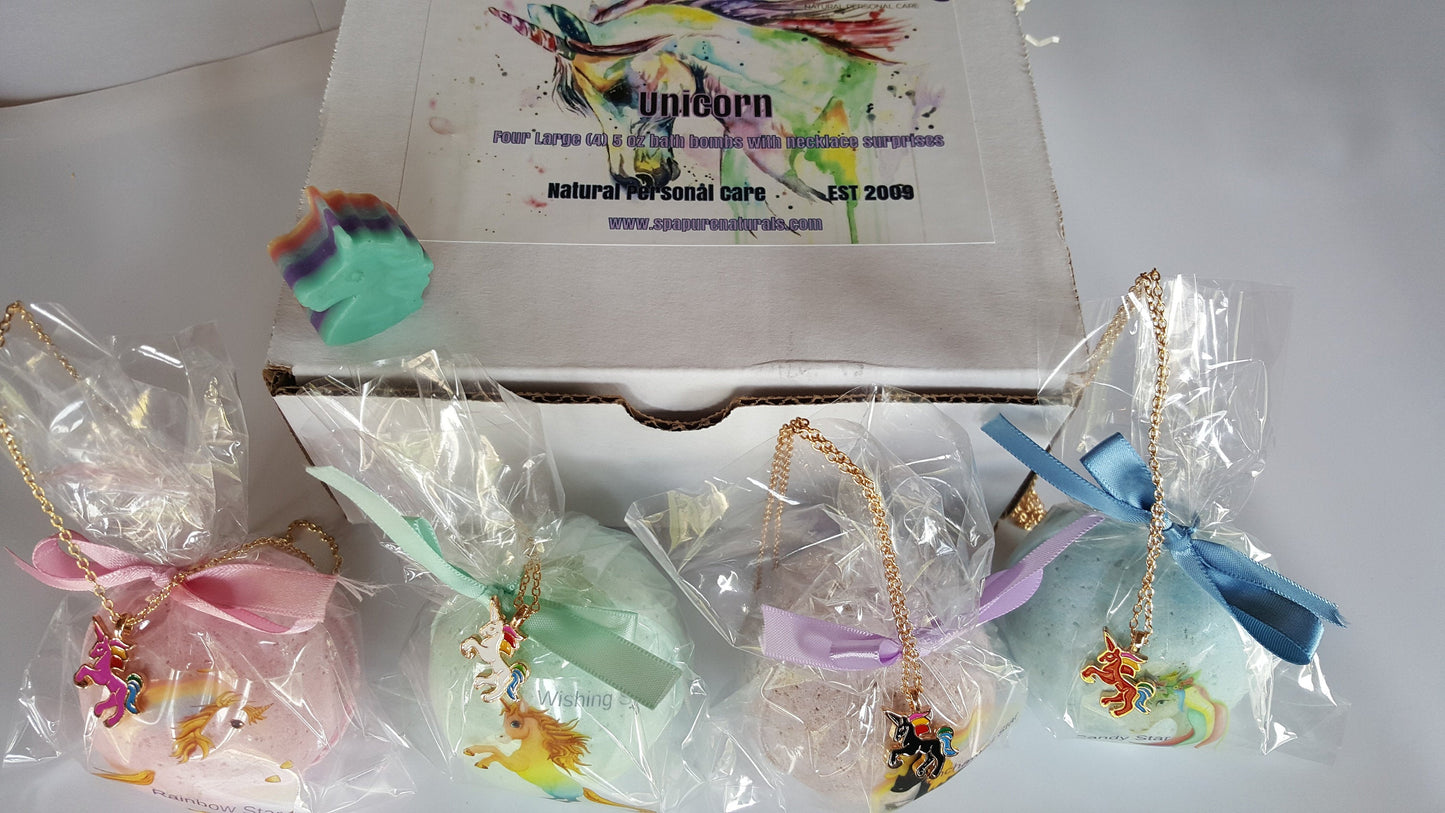 Unicorn Necklace Surprise Bath Bomb Gift Set (4 Pack)