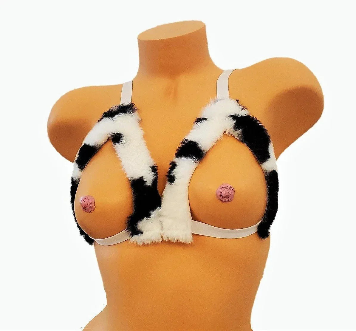 Cow Print Fur Lingere Bra - Puppy's Aesthetics