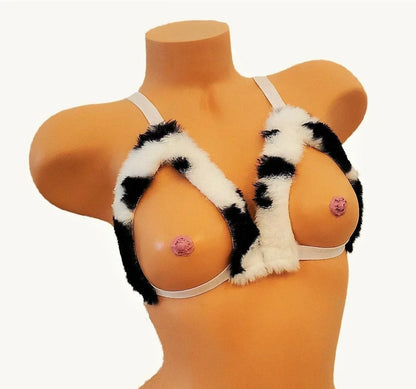 Cow Print Fur Lingere Bra - Puppy's Aesthetics