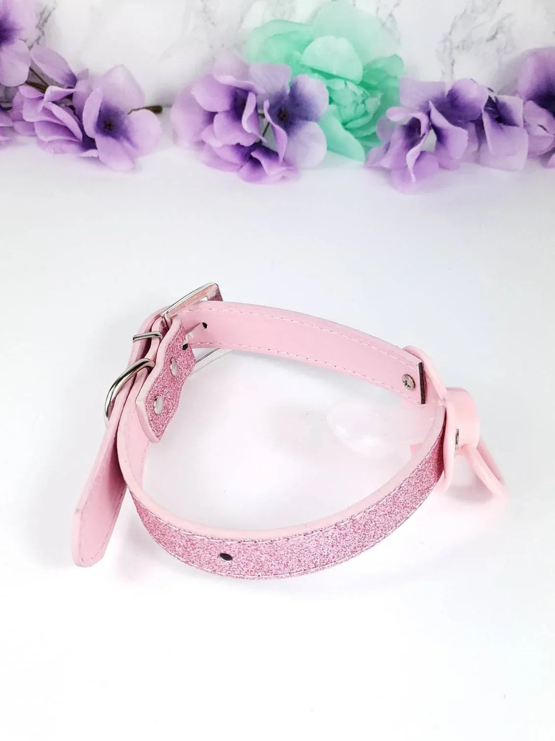 Quiet Time Pink Glitter Pacifier Gag - Puppy's Aesthetics